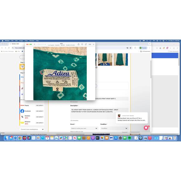 VINTAGE 70's SEVENTIES ADINI COTTON BLOCK PRINT WRAP SKIRT S FESTIVAL BOHO! - Picture 6 of 9